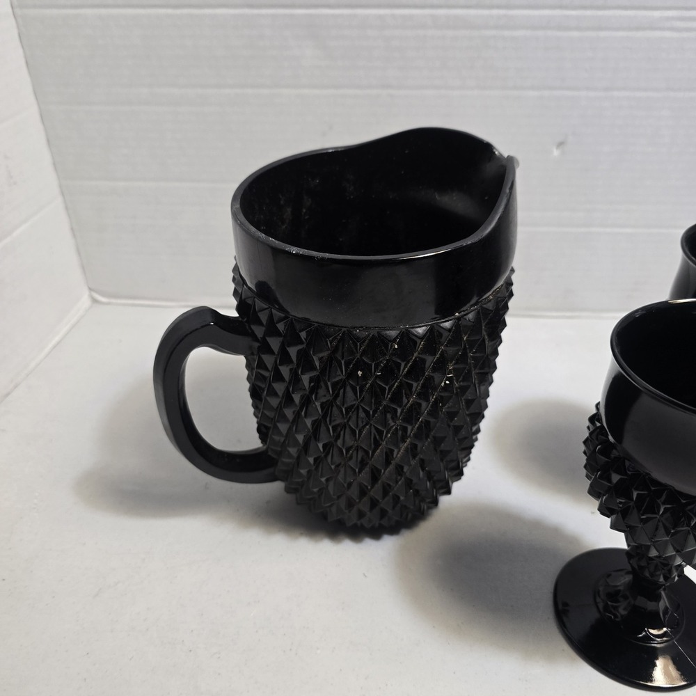 Indiana Tiara Amethyst Glass Diamond Pattern 64 Oz Pitcher & 2 Water Goblets - Picture 8 of 9